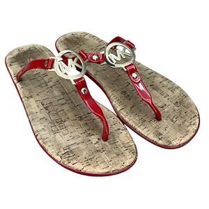 Michael Kors Red Cord Bed  Flip Flop T Strap Thong Sandals Women 8M/38.5